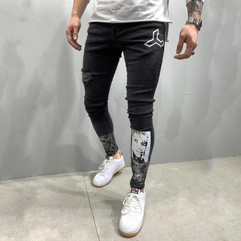 Men's Ripped Stretch Stiletto Jeans Black Jeans