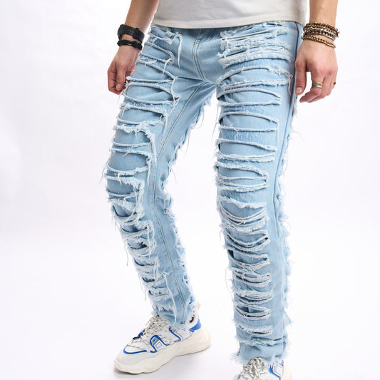 Simple Solid Color Ripped Skinny Jeans