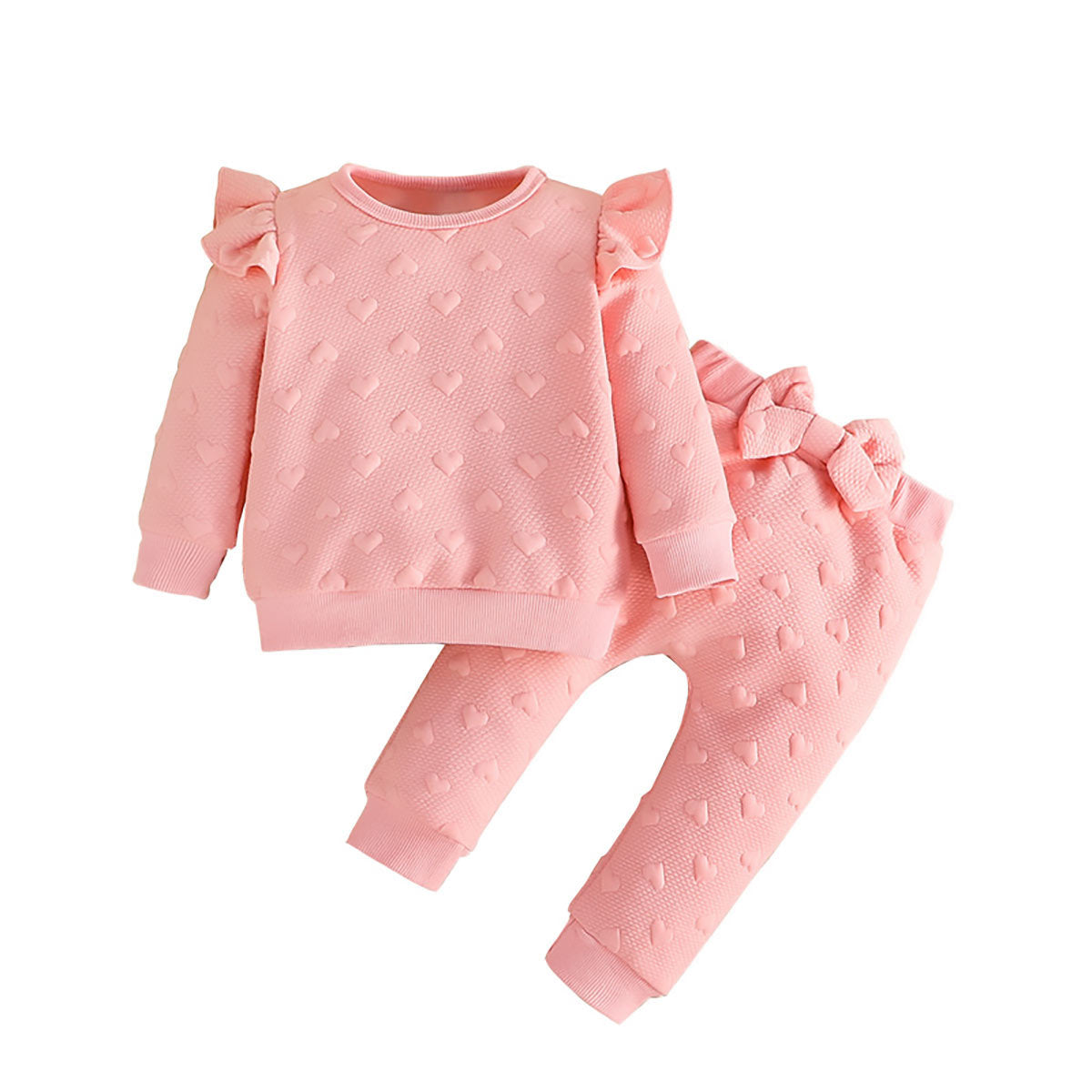 New Baby Girl Feifei Long-sleeved Top Bow Pants Two-piece Set