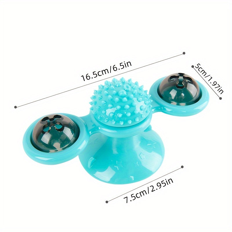 New Windmill Cat Toys Cute Rotating Interactive Cat Toy - Indoor Windmill Cat Toy With Suction Cup Catnip & Jagged Teeth Middle Ball, Smart Kitten Rotating Spinner Exercise Toy, Toothbrush & Massager